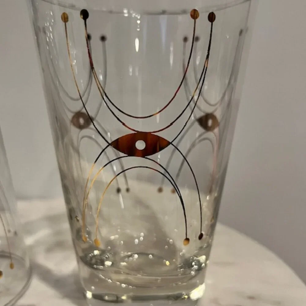 Pair of Vintage MCM Libbey Adagio 8oz Glasses with Gold Design